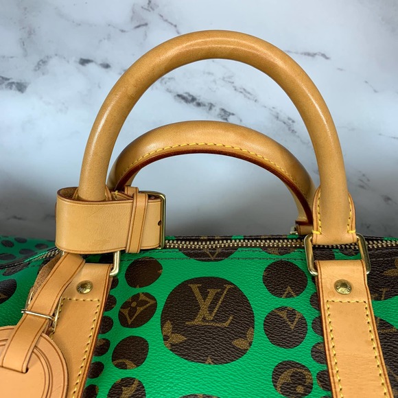 ❌❌ Louis Vuitton Kusama Keepall 55 Green bandouliere travel vintage bag LV RARE - Picture 5 of 15